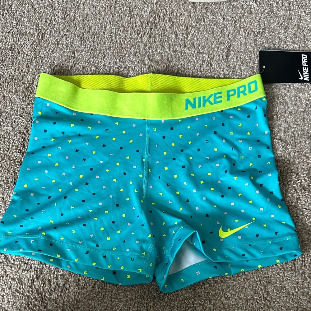 Nike Teal Shorts with Neon Yellow Waistband